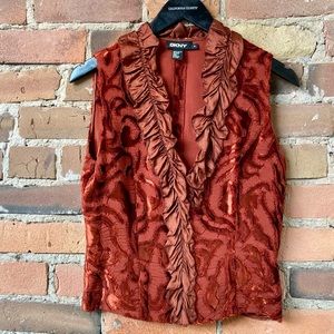 Vintage DKNY Sleeveless Ruffled V-Neck Dress Top. Size: 6